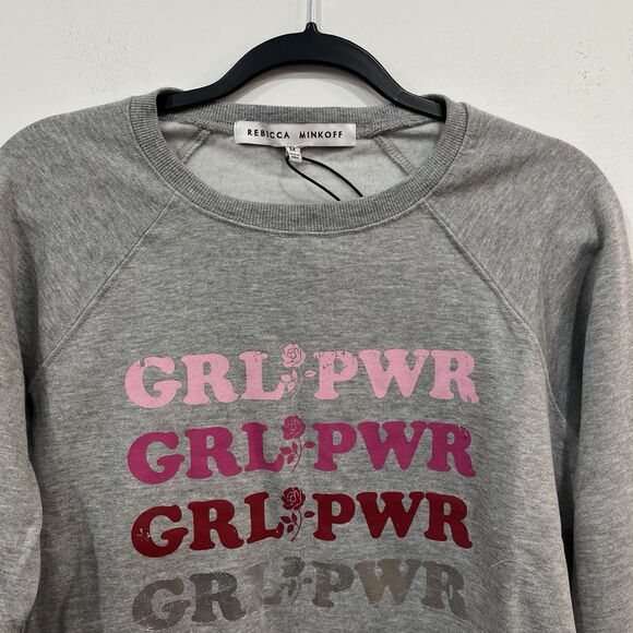 NWT Rebecca Minkoff Girl Power Graphic Gray Crewneck Sweatshirt Size Medium - Picture 2 of 4